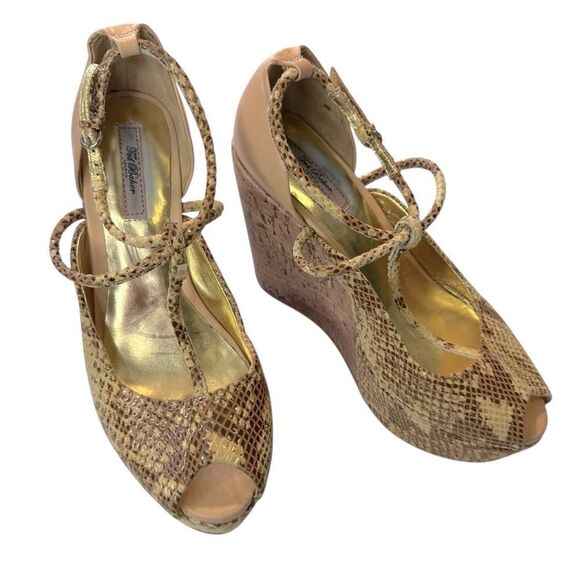 Ted Baker London platform Wedge Sandal T strap peep toe snakeskin heel size 9 - Picture 2 of 9